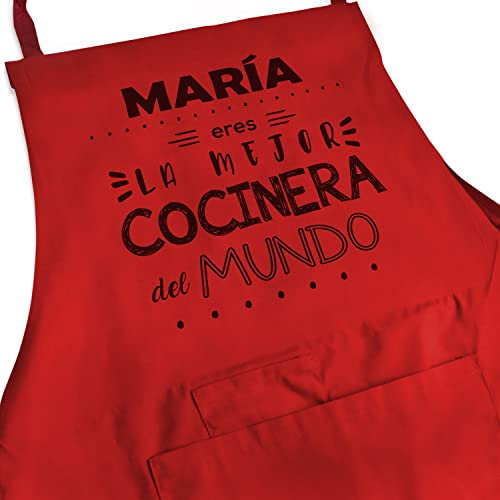 Kembilove Delantal Personalizado Ajustable Eres la Mejor cocinera del Mundo en color Rojo – Delantales para Madres, Abuelas, Amigas con Nombre Personalizado – Regalo Original Madres, Cumpleaños