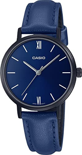 Casio LTP-VT02BL-2A Orologio analogico da donna minimalista nero IP quadrante blu cinturino in pelle 3 mani
