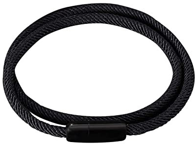 Skcess Lederarmband Herren Schwarz，Kettenarmbänder Doppelt Geflochtenes Seilarmband Rostfreier Stahl Männerarmband 16.5cm