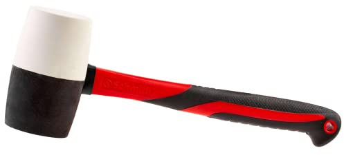 Mazo de goma con mango de fibra de vidrio - Mango de goma bicolor - Mango de fibra de vidrio - Martillo para pavimentos - Negro y blanco - Mango antideslizante - Martillo de goma dura grande - 680 g