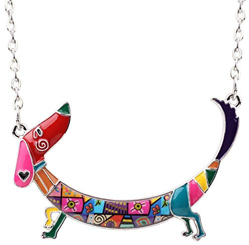 NEWEI Cute Emaille Zink Legierung Dackel Halskette Anhänger Kette Hund Schmuck für Frauen Mädchen Geschenke