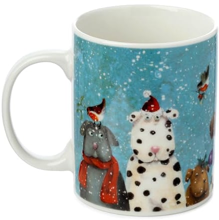 Puckator Jan Pashley Christmas Dogs Porcelain Tea Coffee Mug - Funny Home Accessories - Cute Gifts for Girlfriend - Large Mugs for Men Women Hot Drinks - Cute Cups Presents Secret Santa Gift Cup Set