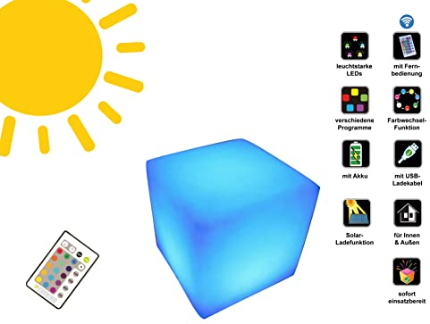 7even Outdoor Design Solarleuchte LED Solar Cube 30cm (internes Solar Modul) (Model 2022)