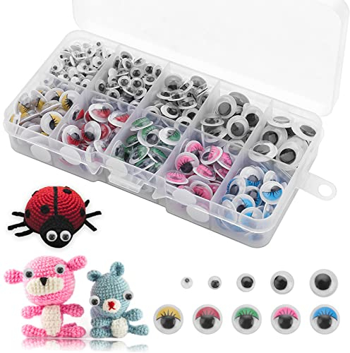 Abeillo 430 Stück Wackelaugen Selbstklebend Bastelaugen Wiggle Googly Eyes, 5/6/8/10/12mm Kunststoff Puppe Augen mit Farbe Wimpern, Kulleraugen Bastelaugen zum Aufkleben für Spielzeug Zubehör