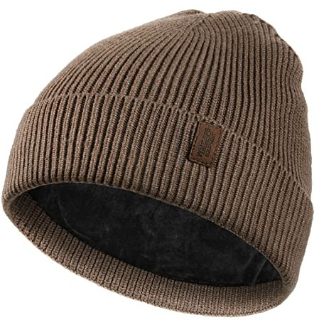 Wmcaps Beanie Mütze, Herren Winter Warme Unisex Wintermütze Strickmütze Dehnbare Weiche Wollmütze mit Bündchen und Dickem Warmem Futter Geschenk für Freundin männer Frauen (Braun)