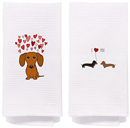 NEGIGA 167 Küchenhandtücher, Dackel-Motiv, Valentinstag, Valentinstag, Hochzeit, Ehefrau, Paar, Dackel-Dekoration, 40,6 x 61 cm, 2 Stück