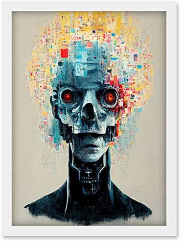 Doppelganger33 LTD Android Cyborg AI Skull With Infrared Eyes Artwork Framed Wall Art Print A4