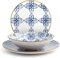 Vajilla Completa Loza H&H Lifestyle - 18 Piezas Decorada Azul y Dorado. Vajillas Completas Modernas