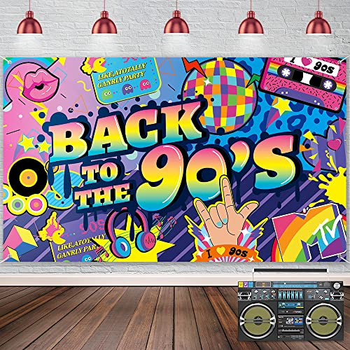 Favengo Zurück in die 90er Banner 90er Deko Party Dekoration 90er Retro Innen Haus Dekoration Deko 90er Jahre Party Banner,1990er Jahre Geburtstagsparty 185 * 110cm Bunte 90er Party Wand Poster Deko