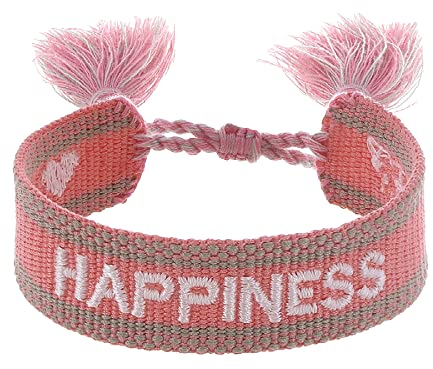 Engelsrufer Damen Armband aus Polyester und Baumwolle in rot weiß mit HAPPINESS Stickerei - Kordelverschluss - größenverstellbar