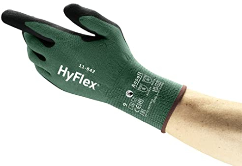 Ansell HyFlex 11-842 Guantes de Trabajo Profesionales, Revestimiento de Nitrilo Antideslizante y Transpirable, Protección Mecánica Multiusos, Touchscreen, Negro, Talla XS (12 Pares)