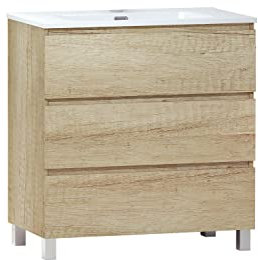 Baikal Mueble de Baño TRIX. Mueble 3 cajones, con Patas. Varios Acabados y Medidas. Mueble Montado. 3 Cajones 80 cm Nature