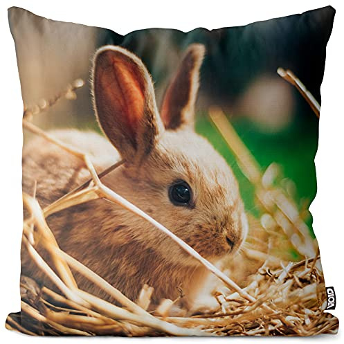 VOID Osternest Hase Osterhase Kissenbezug 45x45 Kissenhülle Polyester Zierkissen Couchkissen Ostern Osterdeko Deko, Kissen Größe:45 x 45 cm