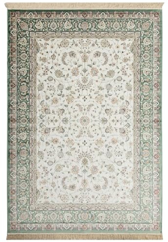 Steffensmeier Kurzflor Teppich Riad | Wohnzimmer | Orient | Pflegeleicht | Tabriz Grün, Größe: 95x140 cm