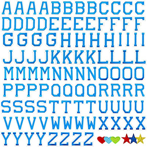 Jongdari Iron on Letters, 110 Pcs Alphabet Patches, Decorate Repair Letter Patches for Clothing Shirts Jackets Hats Jeans Shoes Bags (Blue)