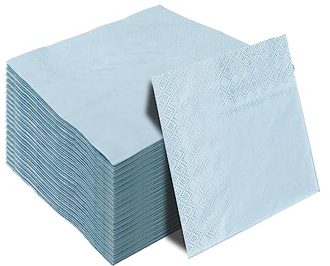50 Stück 2-lagige hellblaue Einweg-Servietten, Cocktail-Servietten, Getränke-Servietten, Dessert-Servietten, Papierservietten für Hochzeit, Geburtstag, Party, Papierservietten