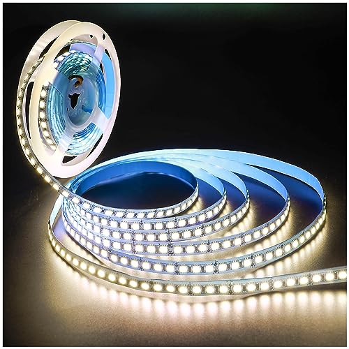 Tesfish 12V LED Streifen Licht, Naturweiß 4000K 5M LED Strip Lichtband 10000LM Super Hell SMD 5050 IP20 Gesamt 600 LEDs Band Lichtleiste für Schlafzimmer, Küche, Werbung Dekoration