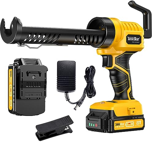 TaskStar Cordless Caulking Gun,5 Adjustable Speed Electric Caulk Gun with 2000mAh Battery & Charger, LED Light and Cutting Tool,lightweight Dripless for Bathroom Balcony Doors
