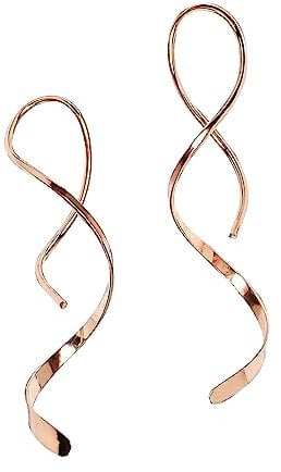Spiral Threader Earrings for Women Stainless steel Handmade Twisted Curved Pull Through Earrings Drop Dangle Earrings Jewelry for Women (rose gold)