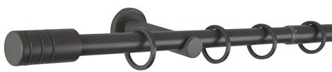 ondeco Gardinenstange ausziehbar 1-lauf, Vorhangstange Fenster Wandmontage, Endstück Rille Komplettgarnitur Teleskopstange 16/19 mm mit Ringen Darkgray 120-210 cm