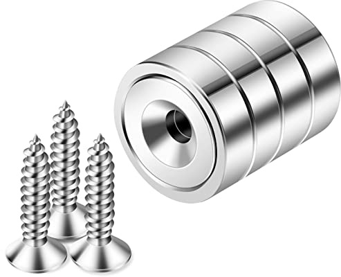 Neosmuk Magnete mit Loch,27kg starke runde Magnete für die Wand,Magnet mit Schraube für Holz,Neodym-Scheibenmagnet mit Loch in der Mitte,20mm flacher Magnet(4er-Packung)