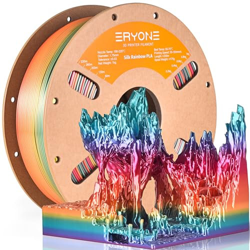 ERYONE Ultra Shiny Silk PLA Filament voor 3D Druker, PLA Filament 1.75mm, +/- 0,03mm,1kg 1 Spule, Multicolor Rainbow Fast Color Gradient Silk, Wasserfall-Regenbogen