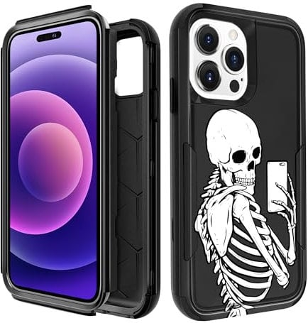 Pegmode for iPhone 14 Pro Case - Heavy Duty Protective Designer Selfie Skeleton Cute Cartoon Hard Shockproof Bumper Phone Cases for Apple iPhone 14 Pro for Girly Women Men Girls Boys Teens