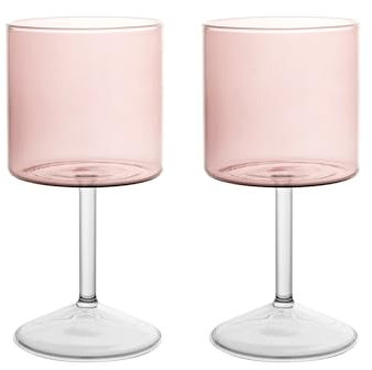 H&H-Daylight, Set 2 Calici, in Vetro Borosilicato, bicchieri colorati, Rosa, 23cl