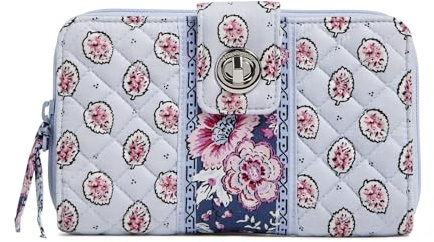 Vera Bradley Damen Geldbörse mit Drehverschluss aus Baumwolle mit RFID-Schutz, Magnifique Leaf, Einheitsgröße