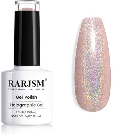 RARJSM Holographic Gel Nail Polish Light Purple Pink Laser Rainbow Glitter Reflective Iridescent Gel Polish Curing Required Unicorn Mirror Chrome Effect Soak off for Summer Salon Home Manicure 7.5ML