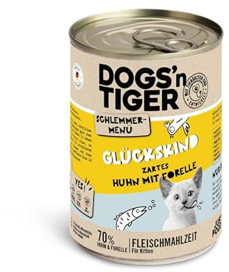 Dogs'n Tiger Glückskind Nassfutter Katze, Huhn & Forelle, 12x 400g | Katzenfutter nass, Kitten, hoher Fleischanteil, getreidefrei, ohne Zuckerzusatz, ohne Konservierungsstoffe