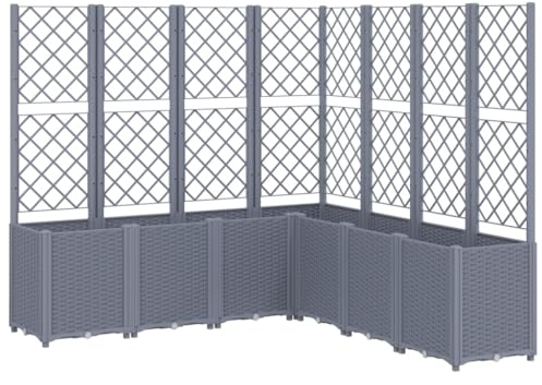 vidaXL Jardinière avec Treillis, Bac à Fleurs, Pot à Plantes, Boîte à Fleurs Jardin Terrasse Patio Extérieur, Bleu Gris 160x160x140 cm PP