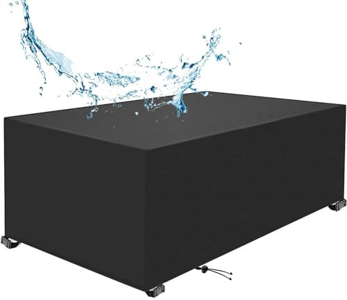 KDOVOKD Abdeckung Gartenmöbel Winterfest156x156x65cm(LxBxH), Verbessertes Schwerlast 420D Oxford Gewebe Schutzhülle für Gartentisch Wasserdicht, Winddicht,UV-Beständiges, Rechteckig