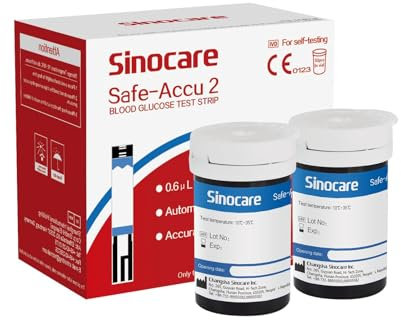 sinocare Tiras Glucosa sin Lancetas, 50 x Tiras de Prueba de Glucosa solo para sinocare SAFE-accu2