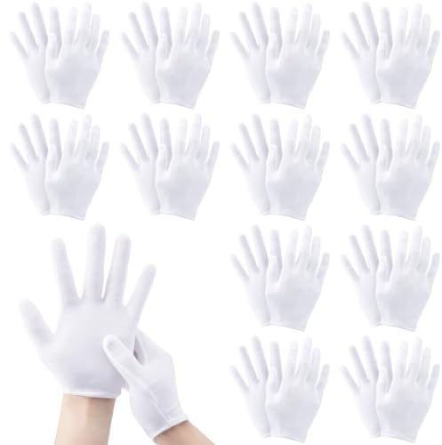 Saerryor 24 Pcs White Cotton Gloves - 12 Pairs Moisturising Protective Gloves for Dry Hands, Cosmetic Use, Eczema Care, Soft Coin & Jewelry Inspection