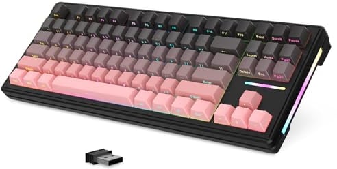LexonElec x ATTACK SHARK M87 75% Wireless Gaming Keyboard, BT5/2.4G/Wired, 27 RGB Chroma Backlit, TKL Gasket Mechanical Keyboard with Hot-swap Linear Switch, Side Print Gradient PBT Keycap-Black/Pink
