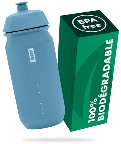 AARON ECO Trinkflasche 100% Biologisch abbaubar, 500 ml, leicht und auslaufsicher, praktische BPA-freie Wasserflasche für Sport, Fitness, Wandern, Outdoor in Blue