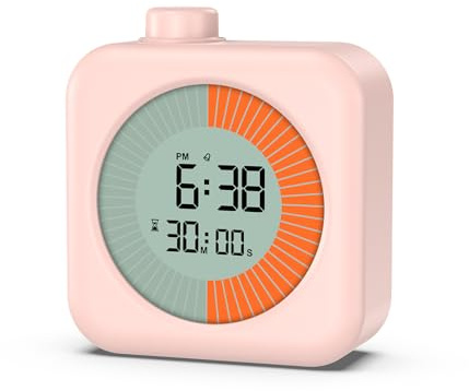 ORIA Digital Visual Timer for Kids, 60-Minute Countdown, Clock, Pink | Rotary Control, Count Up and Pause, Quiet Operation, 12/24H Display, Clear LCD, for Study, Classroom, Cooking, Exercise