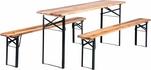 Stagecaptain Garniture de Bière Hirschgarten 170 cm de Longueur - Garniture de Fête Pliante 1x Table & 2X Banc - Ensemble de Siège en Bois - Transport Facile - Adapté Intérieur et Extérieur - Naturel