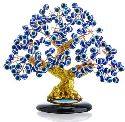 HDCRYSTALGIFTS Türkischer Nazar blauer böser Blick-Baum Figur, böser Blick, Untersetzer, Baum zum Schutz, Glück, Wohlstand, Geschenk, Feng Shui Schaustück für Zuhause und Büro