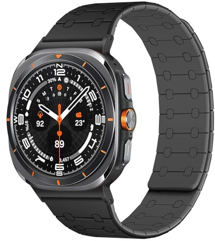 Amizee Correa Deportiva Compatible con Samsung Galaxy Watch Ultra (2025/2024) Correa 47mm para Hombre Mujer, Magnética Silicona Pulsera Repuesto para Galaxy Watch, Negro/Gris