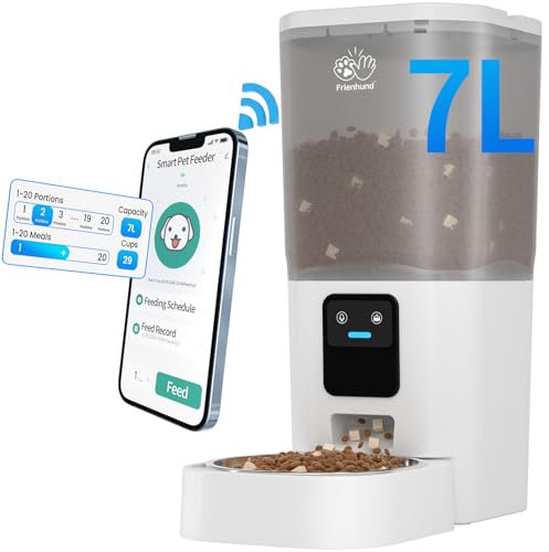Frienhund Distributeur Croquettes Chat Automatique avec Alimentation Lente: 7L Gamelle Chat Automatique, WiFi 5G Distributeur Croquettes Chien avec Alexa, Détachable pour Un Nettoyage Facile