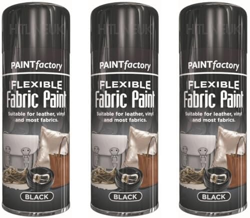 HitlineUK 3 x Black Flexible Fabric Spray Paint 200ml Aerosol Can Ideal For Leather Art Vinyl Fabric & Crafts Quick Drying Spray