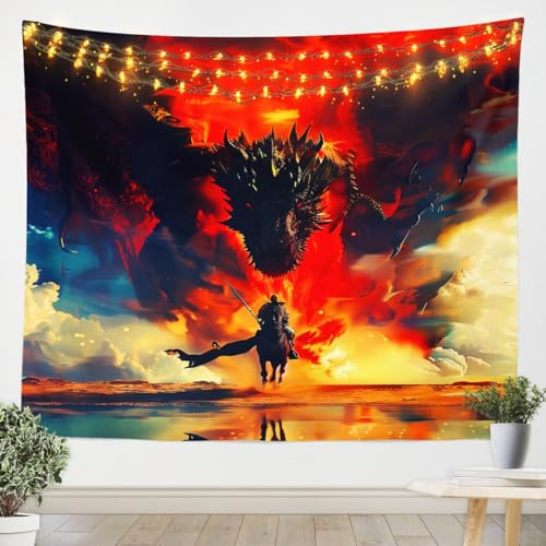 Loussiesd Antiker Drache Wandteppich 175x230cm Fantasie Wilde Tiere Wandtuch Kinder Jungen Mädchen Mythische Kreaturen Wandtuch Gothic Trippy Drache Tapisserie
