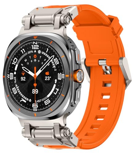 KADES compatible with Samsung Galaxy Watch Ultra Strap, Rugged Sport Silicone Replacement Band for Galaxy Watch Ultra 47mm, Titanium/Orange
