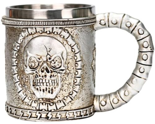 Lpitoy Edelstahl-Totenkopf-Tasse, Wikinger-trinkbecher, Skelett-Bierkrug, Humpen, Kaffeetasse, Teetasse, Halloween-bar, Trinkgeschirr, Geschenk