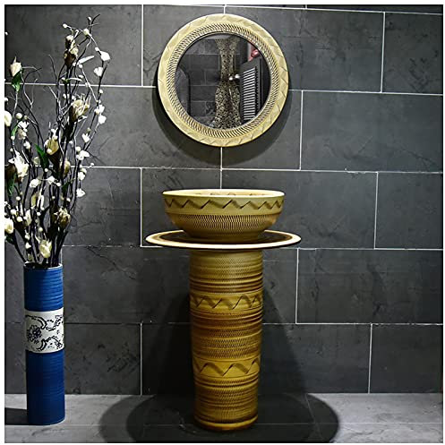 GLJTUO Lavabo De Salle De Bain sur Pied Lavabo sur Pied - Lavabo De Salle De Bain sur Colonne Céramique Style Industriel Rétro Unité De Lavabo sur Pied Facile À Nettoyer