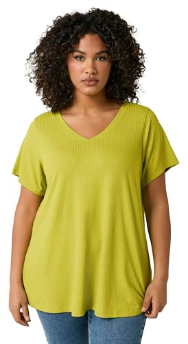 EVANS Curve Chartreuse Green Premium Ribbed Modal Blend T-Shirt - Women's - Plus Size Curve