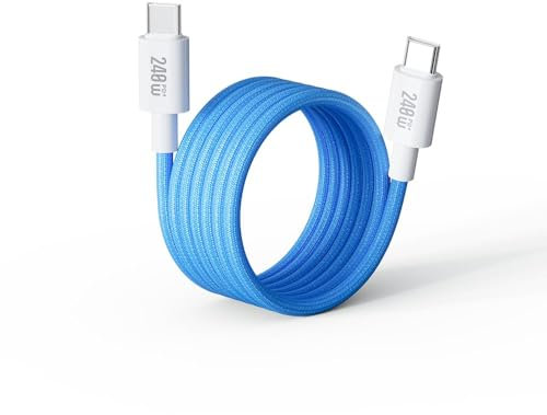 Mizi 240W Magnetic USB C Cable [1M Auto-Coiled], Fast Charging Type-C Charger Cord for iPhone 16/15/14 Pro Max, MacBook, iPad, Samsung Galaxy S24/S23, Pixel & More – Blue