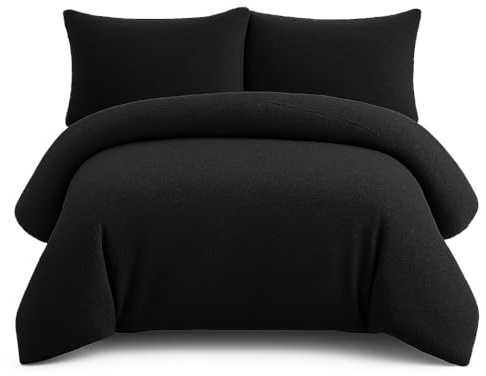 Bella Nights Teddy Bear Fleece Duvet Cover Set – Thermal Warm & Cosy Soft Fur Bedding with Pillowcases – Winter Duvet Set (Black, Single)